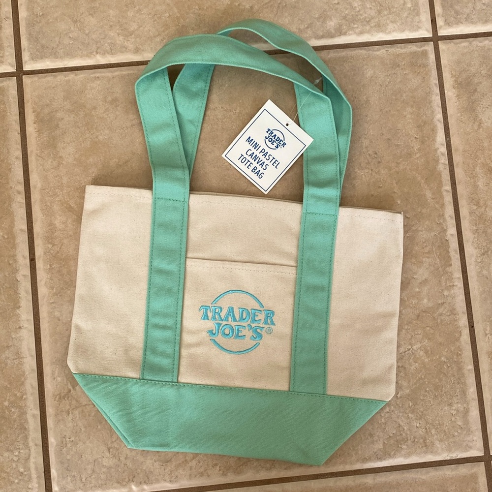 NWT Limited Edition Trader Joe’s Pastel Green Mint Canvas Mini Tote Bag
